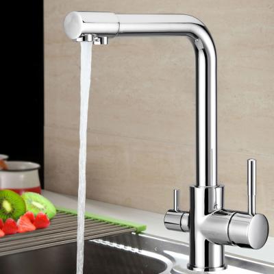 China New Contemporary Double Handle Chrome Plated Water Filter 3 Way RO Kitchen Faucet for sale