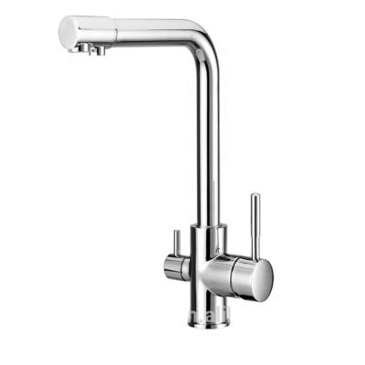 China Contemporary Hot Double Handle Kitchen Water Filter Chrome 3 Way Modern Brass RO Kitchen Faucet for sale