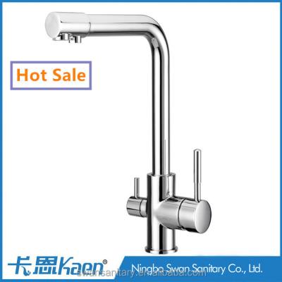 China Contemporary High Quality Chrome 3 Way Double Handle Kitchen Water Filter Cheap RO Kitchen Faucet for sale