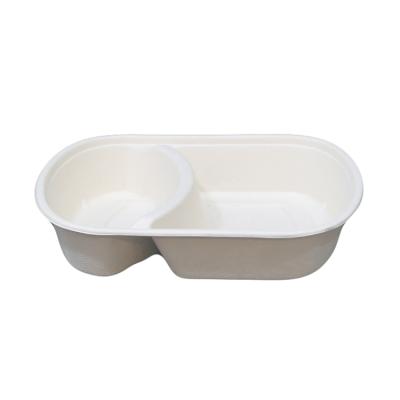 China NTFP11228 Wholesale High Quality Eco-friendly Disposable Biodegradable Sugar Cane Bagasse Pulp Box 2 Compartments Minimalist for sale