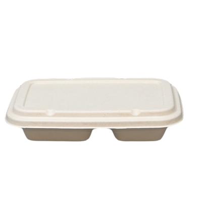 China NTBX82228 Eco-friendly Biodegradable Bagasse Pulp Disposable Lunch Box 2 Compartment Lunch Bowl for sale