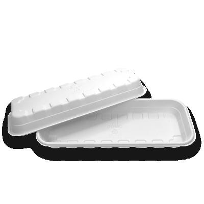 China TP260 Minimalist TP260 Organic Biodegradable Organic Cornstarch Container Cornstarch White Square Disposable Plastic Tray for sale