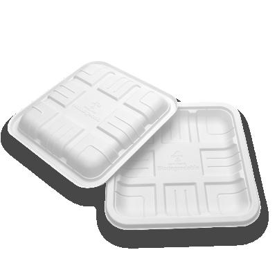 China TP140 Minimalist TP140 Organic Eco Friendly Biodegradable Organic Cornstarch Container Cornstarch White Square Disposable Plastic Tray for sale