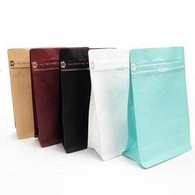 China Recycled Materials Brown Kraft Paper Zip Lock Paper Bags Print Flat Bottom Coffee Valve Bag for sale