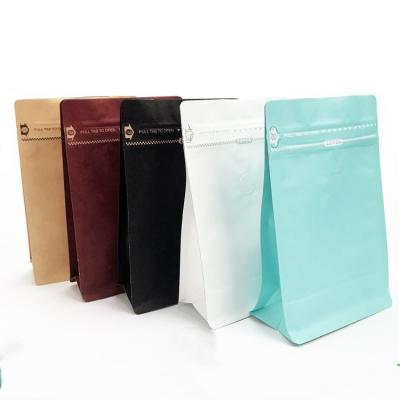 China Recycled Materials Custom Printed Square Bottom Zip Lock Coffee Tote Bags With Valve for sale