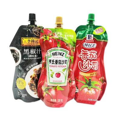 China Food Sauce Ketchup Packaging Aluminum Foil Stand Spout Pouch With Spout for sale