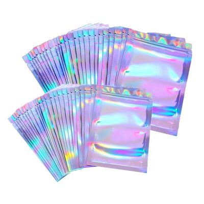 China Custom Recyclable Printing One Side Clear Hologram Make Up Plastic Packaging Mylar Bag Smell Proof Flat Zipper Bag for sale