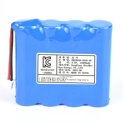 China Pack 13400mAh 3.7v6.5A 1S4P lithium ion rechargeable battery (3350mAh cell 3350mAh certificate 18650 battery pack) with PCM and cable for sale