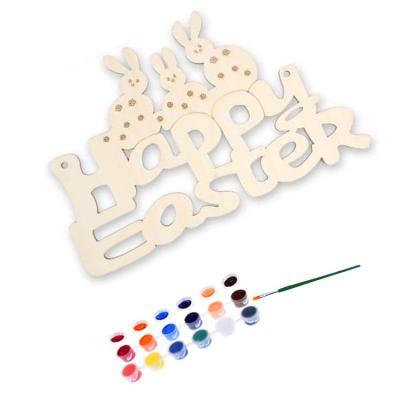 China RS357 Easter Furnishings Happy-Easter Atmosphere Decoration Crafts Wooden Ornaments Easter Alphabet Rabbit Pendant for sale