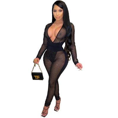 China European American Sexy Women's Mesh Tights Long Sleeve See-Through Overalls Black Overalls RS700 for sale