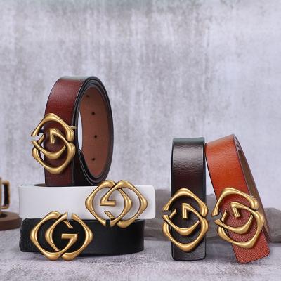 China RS125 All-match All-match Lady Fashion Trend Casual Retro Smooth Buckle Cowhide Belt Real Cowhide Belt Women for sale