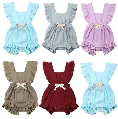 China Ruffle Luxury Newborn Solid Cotton Summer Baby Romper Jumpsuit Overalls Outfit Canvas Clothes for sale