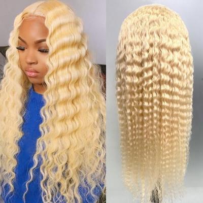 China Virgin 13X4 Blonde 613 Grade 10A Wave Hair Front Wig High Density Raw Deep Wave T Full Lace Front Wig for sale