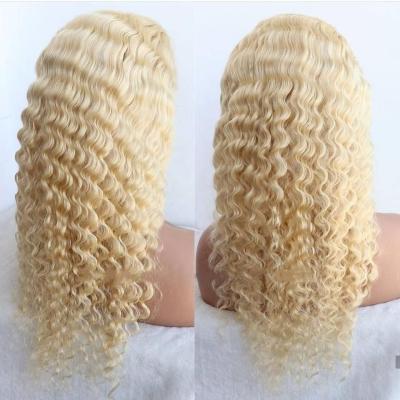 China Deep Wave 12A High Density Grade No Tangle Deep Wave 13X4 Blonde 613 Transparent Lace Front Human Hair Wigs for sale