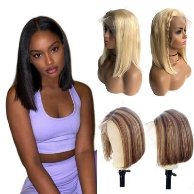 China Transparent Front 13X6 13X4 1B Frontal Honey Brown Color Highlight Straight Bob Hair High Density Hd Lace Front Wig for sale