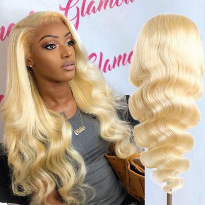 China Body Wave 12A Grade Can Be Dyed Mink Raw Indian Virgin Human Hair 13X4 Body Wave 613 Hd Blonde Full Lace Frontal Wig for sale