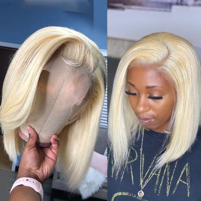 China Real Virgin Human Hair Cheap Natural Peruvian Bone Silky Straight 613 Bob Wigs Lace Frontal Wigs Silky Straight for sale