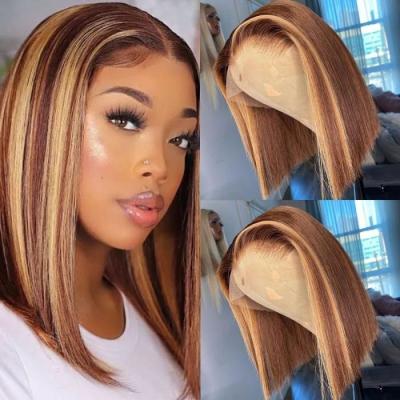 China Bob 12A Straight Vrigin With Baby Hair Cuticle Aligned Afro Ombre Curly Curly Colored Short Bob Hd Closure Lace Front Wig for sale