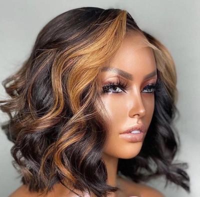 China Indian 100% Virgin HD Soft Smooth Thick 4*4 Lace Front Bouncy Hair Natural Mix Ombre Color Deep Curly Wave Colored Lace Frontal Wig For Partyes for sale