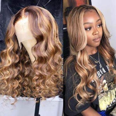 China Frontal Closure Front Highlight Curly Mink Raw Vrigin Water Wave 4X4 360 Lace Wig Glueless Hd Body Wave for sale