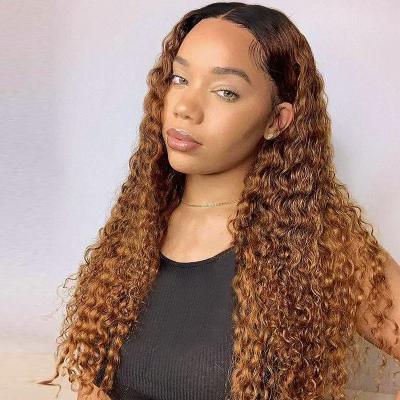 China Real Mink Brazilian Brown Deep Curly Hair Body Wave 100% Full Lace Highlight Lace Closure Wig Headband Deep Wave for sale