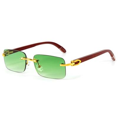 China Fashion sunglasses 1016 designer square frameless square frame temple sun glass wooden sunglasses for sale