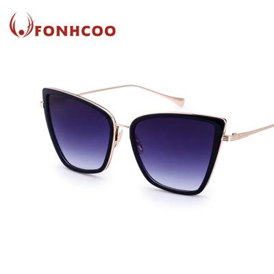 China Fashion FONHCOO Sunglasses Slim Big Temple Frame Customized Logo Women Sunglasses Metal Sun Glasses for sale