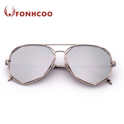 China Fashion High Quality Sunglasses FONHCOO Custom Big Frame Double Bridges Metal Sunglasses for sale