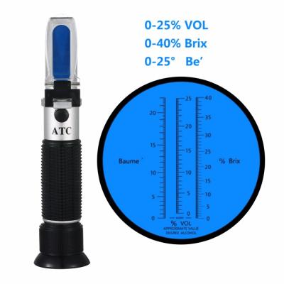 China 3 en 1 beaume de mano de Brix del refractómetro del vino de la uva y del alcohol y W25v/escalas de V en venta