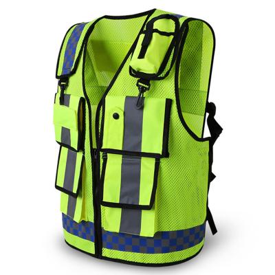 China Water Proof Multi Pockets Reflective High Visibility Brands Front Zipper Protective Traffic Working Safety Vest for sale