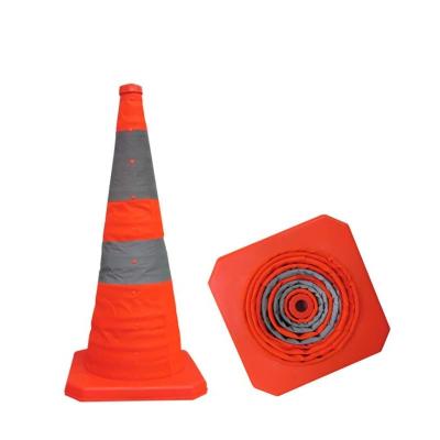 China 70cm High Visible Car Folding Lifting Cone Telescopic Reflective Traffic Luminous Roadblock With Warning Light Road Cone for sale