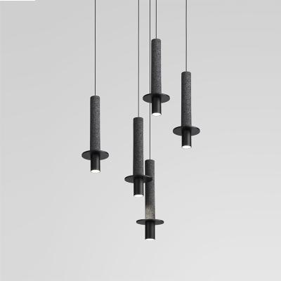 China Nrodic Modern Modern Cement Kitchen Island Bed Side LED Hanging Lamp Hotel Dining Desk Simple Black Stone Concrete Tube Pendant Light for sale