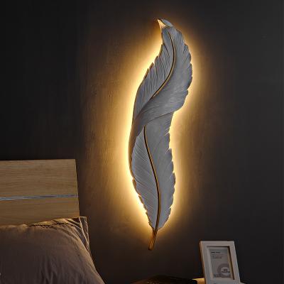 China Nordic Resin Home Decorative Modern Indoor Creative Wall Mounted Feather LED Wall Lamps Bedside LED Wall Lamps White Bedroom Living Room for sale