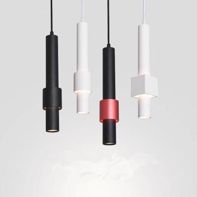 China Modern Modern Black White Aluminum Pendant Light Island Dining Table Bar Nordic Single Tube Reception LED Long Tie Down Lamp for sale