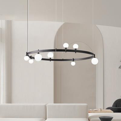 China Latest Modern Chandelier Designs Nordic Glass Pendant Light For Living Room Hotel Black Metal Industrial Round Shape G4 Hanging Fixture for sale