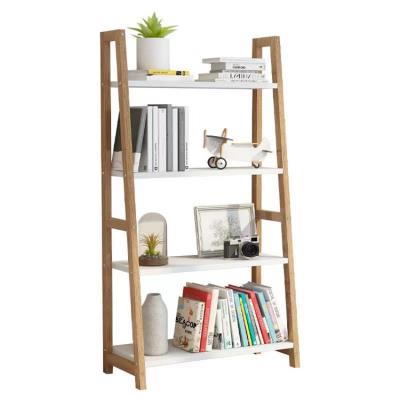 China Modern Trapezoidal Simple Solid Wood Floor Student Storage Shelf Bookshelf Space-Saving Living Room Multi-Storey Bedroom Study for sale