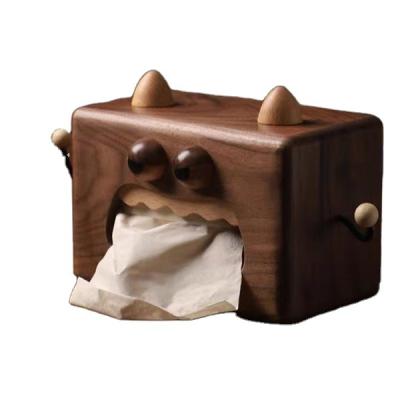 China Monster Tissue Box Black Walnut Paper Box Cartoon Modern Solid Wood Creative Storage Box for sale