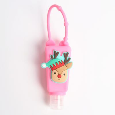 China Christmas Material Small Bear Portable Deer Keychain Empty Silicone Hand Sanitizer Spray Bottle Holder Key Chain for sale