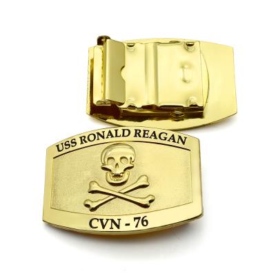 China Wholesale Eco-Friendly Custom Design Your Logo Plating Gold Army Pirates Hand Enamel Skeleton Belt Buckles for sale