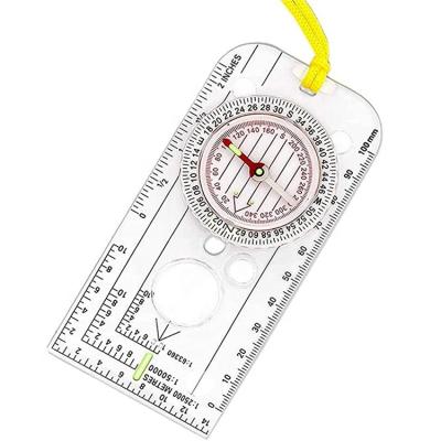 China Pointing Guide Clear Orienteering Ladder Ruler Compass For Hiking Camping Mountaineering With Emergency Whistling Neck for sale