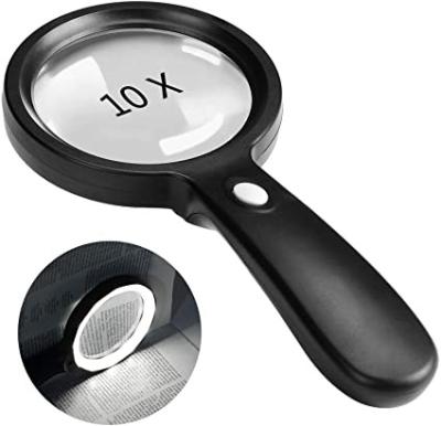 China Reading Hot Sale ABS 10X Handheld Magnifying Glass with 12 LED Light Magnifying Glass for Reading Soldering and Jewelry Identification for sale