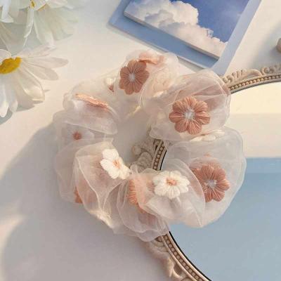 China Zhejiang Hot Selling Soft Embroidered Flower Mesh Hair Accessories Ladies Hair Decoration For Women Hair Pink Blue Rope Transparent Tulle Hair Accessory for sale