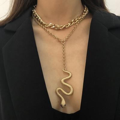 China Chunky Link Chain Necklace For Women Jewelry Multi Layer Hip Hop Snake Chain Necklace Fashion Exaggerated Gold Snake Chain Necklace Chunky Pendant Long for sale