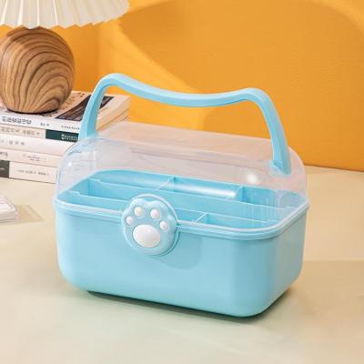 China Modern Large-Capacity Cosmetic Organizer Plastic Anti-Dust Transparent Desktop Handheld Portable Storage Box for sale