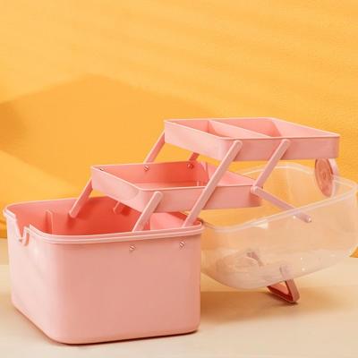 China Modern Three-Layer Folding Art Toolbox Cosmetic Plastic 3-layer Foldable Organizer Box for sale