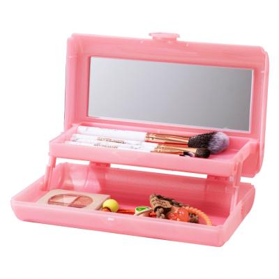 China Sustainable Factory CustomPortable Pink 2 Layer Travel Jewellery Organizer Case Plastic jewelry storage box for sale