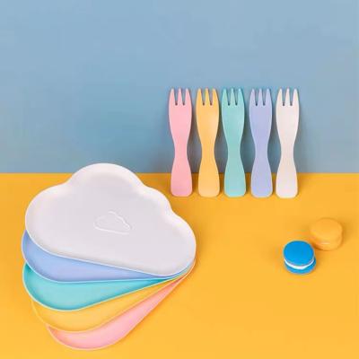 China Disposable Eco-friendly Disposable Birthday Cake Plate Dishes Colorful Cloud Shape Plastic Disposable Birthday Cake Plate 5PCS/Set for sale