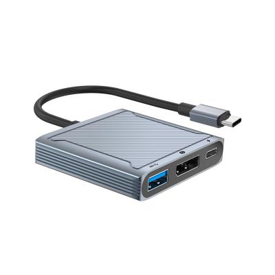 China Hot Swappable Customize Logo OEM Aluminum Alloy 3 In 1 Multiport Hub DP1.2 USB 3.0 Port Type C USB C To Ports Hub Cable Length palladium 3 150mm for sale