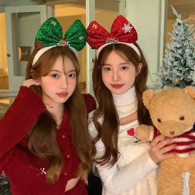 China Cute Cartoon Bow Shine Headband New Arrival Accessory Great for Adults and Kids Christmas Party Red Furry Headband for sale