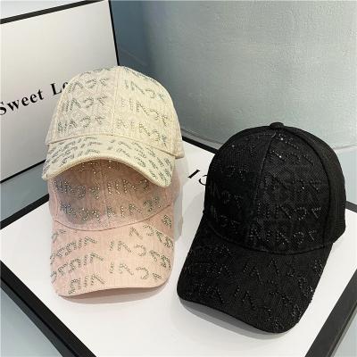 China breathable & 100% Fashion Waterproof Hat Baseball Cap Cotton 6 Panel Quality Size Crystal Diamond Letter Breathable Sports Hat for sale